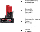 Milwaukee 48-11-2460 M12 REDLITHIUM XC 12V 6.0 Ah Extended Capacity Lithium-Ion Battery Pack