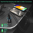 USB C Car Charger, 20W Dual Port Car Charger USB C Fast Charge, 12V Car Phone Charger Cigarette Lighter Adapter Plug for iPhone 15 14 13 12 11 Pro Max,Samsung S24 S23 S22 A53 A14(Black, A+C)