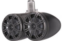 Kicker 45KMTDC65 KMTC65 (165mm) Loaded Marine Dual Cans with 45KM654L speaker pairs; charcoal grill on black can - Bass Electronics