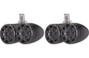 Kicker 45KMTDC65 KMTC65 (165mm) Loaded Marine Dual Cans with 45KM654L speaker pairs; charcoal grill on black can - Bass Electronics